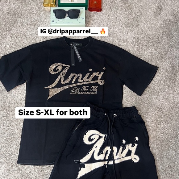 AMIRI Black and Cream Logo T-Shirt and Shorts